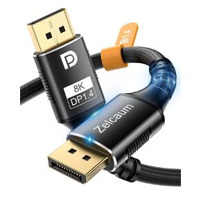 Displayport Cable 1.4, Display Port 1.4 Cable [8K 60Hz, 4K 144Hz, 2K 240Hz 165Hz 144Hz], Braided DP Cord 32.4Gbps DSC 1.2 HBR3 HDR HDCP FreeSync G-Sync, Gaming Monitor PC Laptop Graphics 5FT