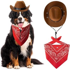 Dog Halloween Costumes, Dog Cowboy Costume Cowboy Hat for Dog Bandana Scarf Dog Halloween Costumes for Small Medium Large Dogs (Large)