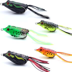 5pcs Fishing Lures Frog Lure Frog Baits Ray Frog Topwater Lure Bass Lure Pike Lure Fishing baits for Snakehead Musky Weedless Freshwater Soft Lure with Tackle Box