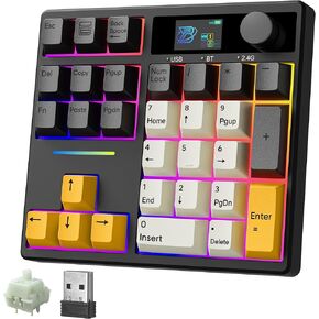 BOYI TD31Pro Mechanical Number Pad,Bluetooth5.0/2.4G/Type-C Wireless Numeric Keypad,RGB HotSwap Numpad with Screen&Knob,PBT Keycaps Rechargeable Gasket Number keypad for PC Laptop Desktop(Black-Grey)