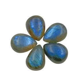 SGM Shop ™ اللابرادوريت الأزرق الطبيعي معايرة 8 × 12 مم على شكل كمثرى 5 قطع كابوشون أحجار كريمة مفكوكة A+ جودة للمجوهرات والأقراط وصناعة القلادة والحرف اليدوية وهدايا الزفاف وبلورات تغليف الأسلاك