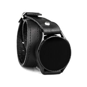 حزام جلدي مزدوج 20 مم 22 مم متوافق مع ساعة Samsung Galaxy Watch Classic Active والساعات الذكية الأخرى مع عروة كلاسيكية، مصنوع يدويًا UA 2810st (جلد أسود + خيط أسود 7.3-8.3 بوصة 22 مم)