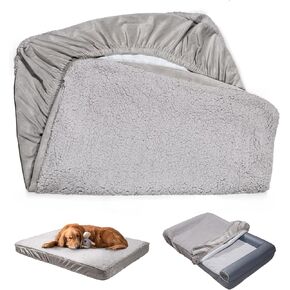 Dog Bed Cover Replacement Washable Dog Sofa Cover, Waterproof Dog Pillow Cover Quilted, Ultra Soft Plush Pet Bed Cover for Dog/Cat, Cover Only (Grey, 35.0" L x 22.0" W x 6.5" Th)