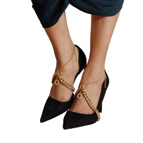 Gold Tone Heel Wrap Broad Thick Chain Ankle Accessories For High Heels Layered Ankle Chain For Women Party Clubs Date Night Decor For Ankle 2 Pcs For Gen Z Fashion Girls Trend Setter Statement Piece