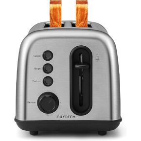 BUYDEEM DT420 2 Slice Toaster, Stainless Steel Toaster with Extra Wide Slots for Bagels, Muffins, High Lift Lever, 6 Shade Settings, Retro Sliver