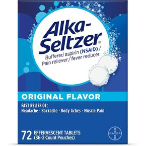 Alka-Seltzer Original Effervescent Tablets, fast relief of headache, muscle aches, and body aches, 72 Count (Product packaging may vary)