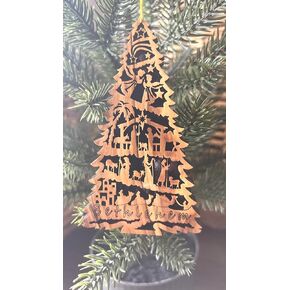 Nativity Scene Ornament For Christmas Tree Carved into Tree shape, Holy Land Olive Wood Nativity Ornaments, Christmas Wooden Hanging Ornament for Christmas Decoration, Nativity Gifts