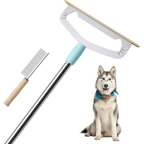 Large Metal Carpet Rake Pet Hair Removal Tool – 58" Handle Thicker Poles 12" Wide Dog Cat Hair Remover– 4 Length Adjustable Pro Pet Hair Removal Broom, Stairs Rug Carpet Brush