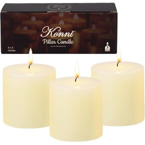 KONNI Black Pillar Candles Set of 3, 3"x 4" Unscented Pillar Candles Bulk, 39 Hours Long Burning Candles, Smokeless&Dripless Large Round Candle for Wedding, Home Decoration, Parties, Spas, Dinner