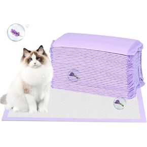 30 Count Cat Litter Pads 16.9 x 11.4 Inch Cat Pad Refills for Litter Box Super Absorbent Leak-Proof, Pee Pads for Cats Litter Box Fresh Lavender Scented (Purple)