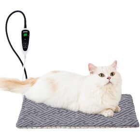 Pet Heating Pad - 11 Adjustable Temperature and 25 Timer Options, Heated Cat Bed Indoor Waterproof with Chew-Resistant Cord for Small Dogs, 18x18 Inch