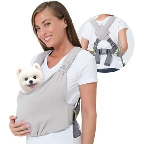 Dog Carrier for Small Dogs, Front Facing Dog Sling Carrier for Small Dog & Puppy, Hands Free Pet Carrier Sling, Soft Cotton, Anxiety Relief Swaddle Wrap, Size Adjustable, Dark Grey