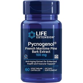 Life Extension Pycnogenol French Maritime Pine Bark Extract, 100 Mg - For Antioxidant & Vascular Health & Circulation - Gluten Free, Non-GMO - 60 Vegetarian Capsules