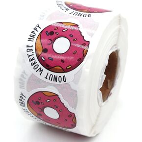 Muminglong 1.5 Inch Donut Worry Be Happy Sticker,Thank You Sticker,Small Shop Sticker, Small Business, Handmade Sticker,Packaging Sticker, 500 PCS