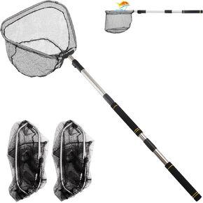 Fishing Landing Net, Fishing Net with Handle for Fishing with Splicing Extension Pole Handle Sturdy Stainless Steel Tubes Comfortable Sponge Handle