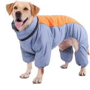 Dog Warm Thick Winter Snowsuit, Fullbody Zip Up Dog Coat with Leash Ring, Reflective Windproof Waterproof Dog Snow Jacket, LightGreen,22