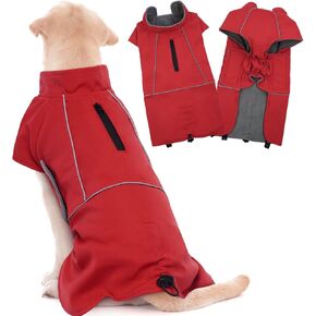 ROZKITCH Dog Raincoat Jacket Waterproof Windproof Dog Rain Jacket with Fleece Liner and Leash Hole Reflective Strip for Medium Large Dog, Adjustable Poncho Vest for Outdoor Hiking Travel Blue 2XL