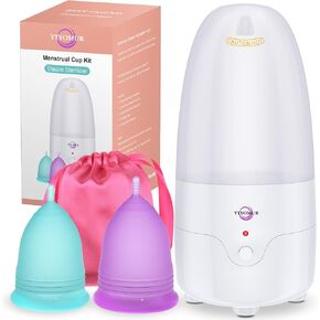 YTYOMUR Menstrual Cup Steamer Sterilizer with 2 Reusable Period Cups, Menstrual Cups Cleaner Wash Kit, Auto Off High Temperature Steam Sterilization for Women Feminine Hygiene Care