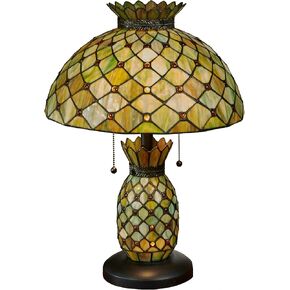 Touch of Class Piala Pineapple Table Lamp Green - Handcrafted Stained Glass - Tropical Theme Decor - Beach Bedroom Lamps - Themed Accents for Living Room, Office Desk - Tiffany Style