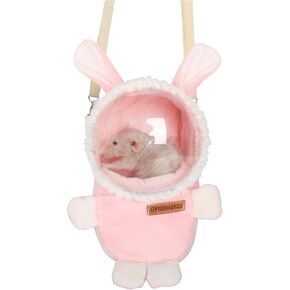 Sugar Glider Bonding Pouch Bonding Pouch Carry for Rat Syrian Hamster Hedgehog Small Pocket Pets, Gerbil Travel Bag Cute Bunny-Shaped Outing Bag with Large Transparent Window（Pink）