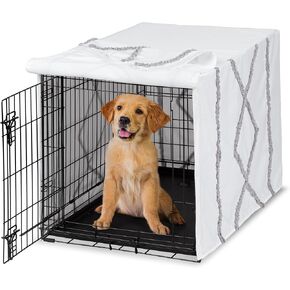 Sweet Jojo Designs White and Grey Bohemian Boho Chic Boy Girl Gender Neutral Unisex Dog Crate Cover – Kennel Covers 36 Inch Pet Cage Medium Farmhouse Shabby Designer Modern Elegant Geometric Textured