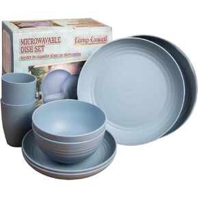 Camping Plates Cups and Bowls Set - 8-pc Wheat Straw Dinnerware Sets - 2 Bowls, 2 Cups, 2 Small & 2 Large Indoor/Outdoor RV Dishes - BPA Free, Dishwasher & Microwave Safe (Drift wood)