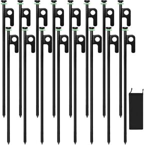 24Pcs Tent Stakes, 12in Heavy Duty Tent Stakes with Storage Pouch, Forged Steel Tent Sakes Metal, Metal Stakes for Tent Used on Grassland, Snowfield, Dessert(24Pcs, 12in, Diameter 1/4")