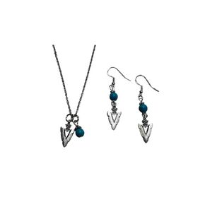 Arrowhead Warrior Necklace & Earring Set, with turquoise stone accent beads, on an 18 inch stainless steel chain and sterling silver earwires