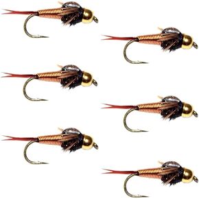The Fly Fishing Place Tungsten Bead Head Copper John Nymph Fly Fishing Flies - Set of 6 Flies Hook Size 12
