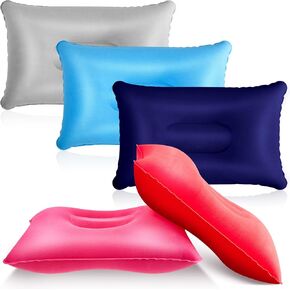 Maitys 5 Pieces Inflatable Travel Pillow Portable Compact Air Pillow Flocked Fabric Backpacking Pillow for Camping Hiking Home Office Sleeping Neck Head Lumbar Support (Gray,16.93 x 10.63 Inches)