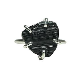 Triangle Raw Black Tourmaline Solid Sterling Silver Ring Size 7 - October Birthstone (Medium, 7)