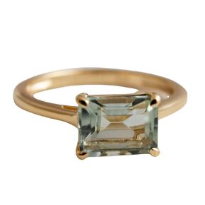 Green Amethyst Baguette Cut 925 Gold Plated Sterling Silver Ring - Natural Gem Gemstone - Christmas Gift Idea - Handmade Jewelry Gift Ideas for Women - Birthday Gift - Prasiolite Ring (6)