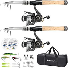 Fishing Pole Combo 2PCS Carbon Fiber Fishing Rod and Aluminum Reel Combos Lures Set Fishing Line Carrier Bag Sea Saltwater Freshwater Fishing Rod Reel Kit