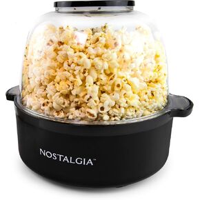 Nostalgia Classic Electric Stirring Popcorn Maker, Makes 8 Cups, Large Lid Doubles as Serving Bowl, Quick Heat Technology, for Kettle Corn and Roasted Nuts, Black
