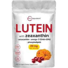 Micro Ingredients Lutein & Zeaxanthin 40mg Softgels, 240 Count, with Astaxanthin, Omega-3s, & Phospholipids | Eye + Vision Health Vitamins | Third Party Tested, Non-GMO, Gluten Free