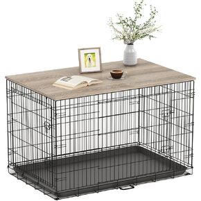 Piskyet Dog Crate Topper Wood for 48 42 36 30 24 inch Dog Cage, Dog Crate Cover,Dog Kennel Topper, 36" Grey(Crate Not Include)