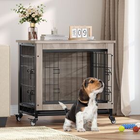 YITAHOME YITAHOME Dog Crate Furniture with Cushion, Dog Kennel Indoor with Wheels, Dog Crate End Table with Tray, 27" Dog Cage with Double Doors for Small Dog (Rustic Brown)
