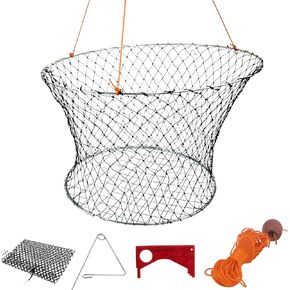 Crab Trap Hoop Net 2 Ring Trap for Pier Dock Jetty Dungeness Rock Blue Crabs with Float, Line Bait Clip and Bag 24" x 20" x 14"