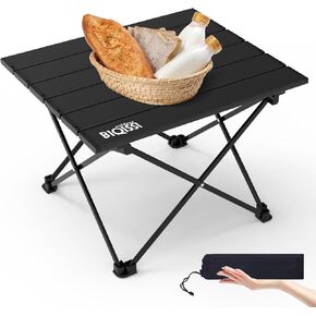 Portable Small Camping Table, Compact Camping Side Table with Carrying Bag, Ultralight Aluminum Beach Table Folding for Hiking, Camping, Picnicking, BBQ, Outdoor Cooking (Wood Small 16")