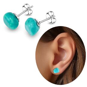 Turquoise Earrings for Women, Stainless Steel Raw Turquoise Jewelry as Handmade Stud Earrings, Genuine Turquoise Post Earrings for Sensitive Ears as Birthday Jewelry. (turquoise)