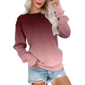 BeadChica Women's Casual Crew Neck Sweatshirts Long Sleeve Tops Cute Pullover Loose Fit-Gradient-S in Kuwait