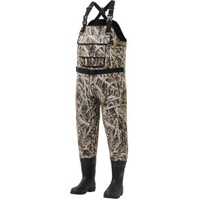 BASSDASH Men’s Neoprene Waders Black Reeds Camo for Fishing Hunting with Rubber Boots Foot Waterproof Chest Waders