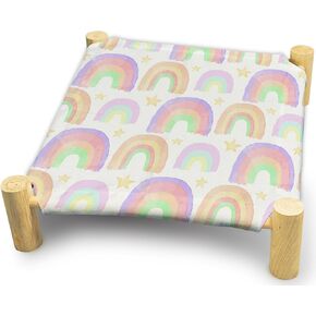 Cat Hammock Bed, Rainbow Star Cat Beds, Wooden Cat Beds for Indoor Cats, Small Animal Beds for All Seasons, Elevated Cat Bed, Cute Cat Hammocks