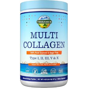Multi Collagen Powder Type I II II V X with Biotin Vitamin C Hyaluronic Acid, Paleo & Keto Friendly, Skin Hair Nail & Joint Support, Bovine Marine Chicken & Eggshell, Non-GMO Gluten-Free, Unflavored