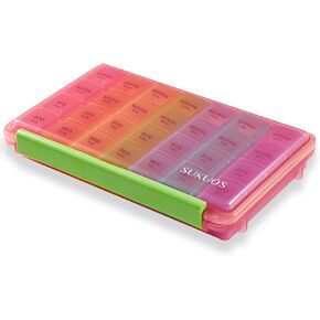Weekly Pill Organizer 7 Day (4 Times a Day), Sukuos Moisture-Resistant Large Daily Pill Cases for Pills/Vitamin/Fish Oil/Supplements - Rainbow Colors
