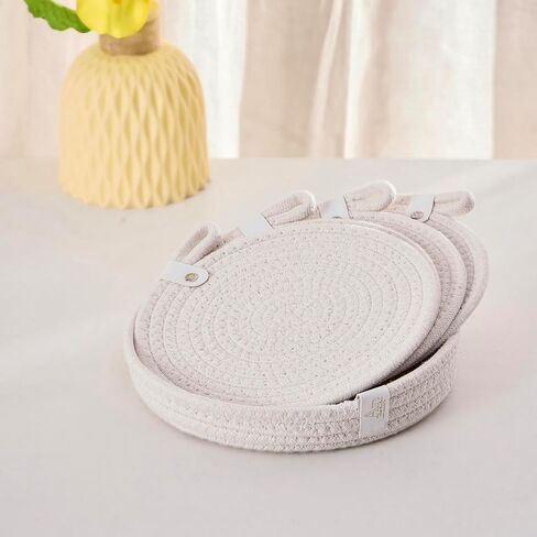 Trivets Set of 4: Boho 8 Inch Trivets for Hot Dishes, Hot Pots and Pans, Thick Heat Resistant- Hot Pads for Table & Countertop Protect Your Kitchen in Style! (Off White, 8 inch with Holder) in Saudi Arabia