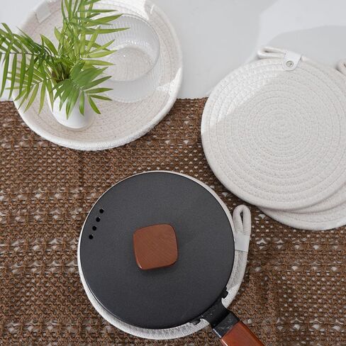 Trivets Set of 4: Boho 8 Inch Trivets for Hot Dishes, Hot Pots and Pans, Thick Heat Resistant- Hot Pads for Table & Countertop Protect Your Kitchen in Style! (Off White, 8 inch with Holder) in Saudi Arabia