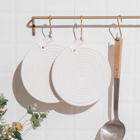Trivets Set of 4: Boho 8 Inch Trivets for Hot Dishes, Hot Pots and Pans, Thick Heat Resistant- Hot Pads for Table & Countertop Protect Your Kitchen in Style! (Off White, 8 inch with Holder) in Saudi Arabia