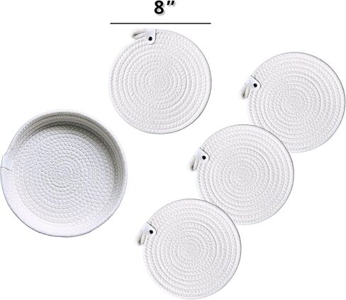 Trivets Set of 4: Boho 8 Inch Trivets for Hot Dishes, Hot Pots and Pans, Thick Heat Resistant- Hot Pads for Table & Countertop Protect Your Kitchen in Style! (Off White, 8 inch with Holder) in Saudi Arabia