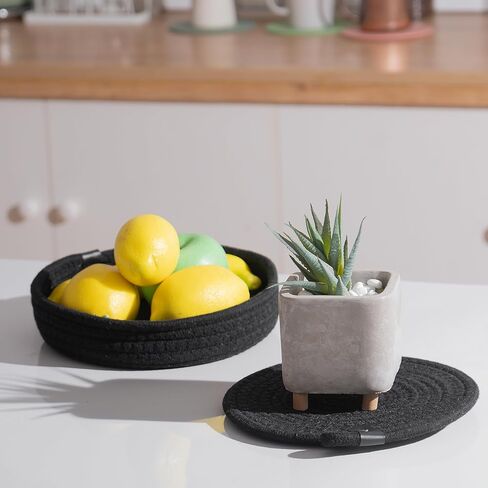 Trivets Set of 4: Boho 8 Inch Trivets for Hot Dishes, Hot Pots and Pans, Thick Heat Resistant- Hot Pads for Table & Countertop Protect Your Kitchen in Style! (Off White, 8 inch with Holder) in Saudi Arabia